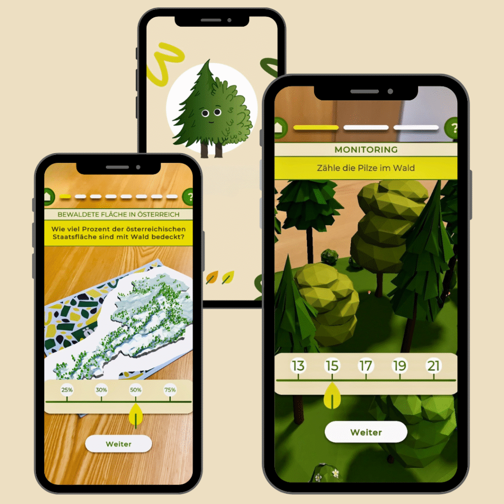 Verschiedene Funktionen der App werden auf Smartphones gezeigt