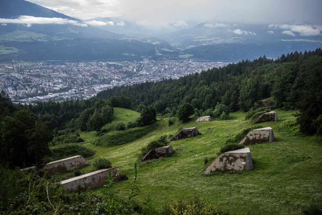 Schutzwald mit technischer Verbauung, die vor Naturgefahren schützen