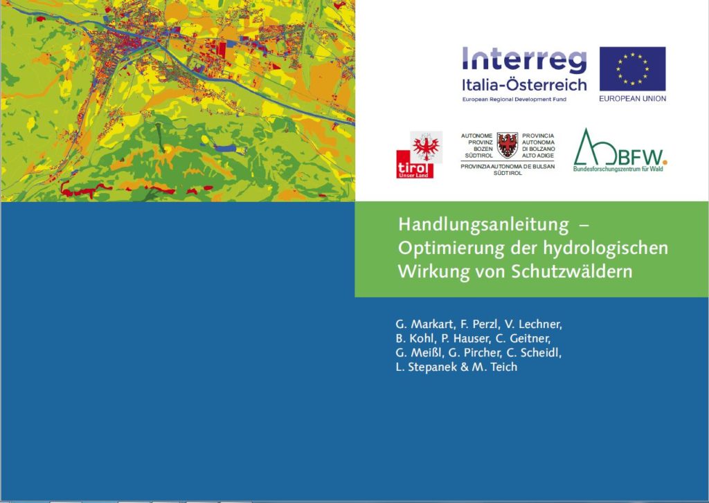 Zu sehen ist die Titelseite des Handbuchs, links oben eine in gelb und grün gehaltenes Satellitenbild, unten blauer Balken, rechts Interreg-Logo